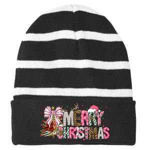 Santa Hat Christmas Tree Lights Funny Xmas Family Holiday Striped Beanie with Solid Band