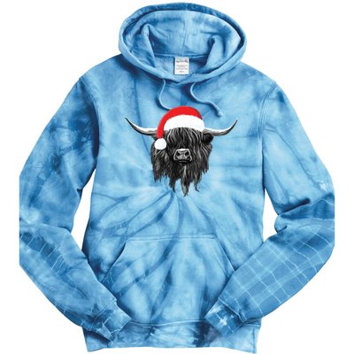 Scottish Highland Cow Christmas Santa Hat Funny Gift Tie Dye Hoodie