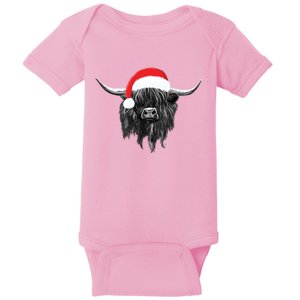 Scottish Highland Cow Christmas Santa Hat Funny Gift Baby Bodysuit