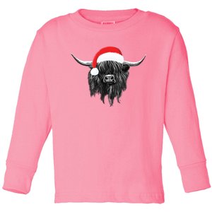 Scottish Highland Cow Christmas Santa Hat Funny Gift Toddler Long Sleeve Shirt