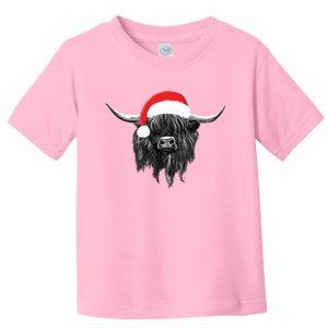 Scottish Highland Cow Christmas Santa Hat Funny Gift Toddler T-Shirt