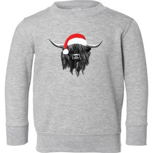 Scottish Highland Cow Christmas Santa Hat Funny Gift Toddler Sweatshirt