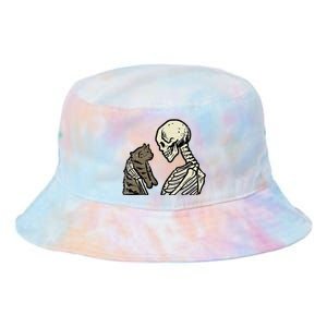 Skeleton Holding Cat Funny Halloween Skull Tie Dye Newport Bucket Hat