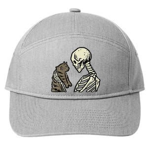 Skeleton Holding Cat Funny Halloween Skull 7-Panel Snapback Hat