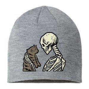 Skeleton Holding Cat Funny Halloween Skull Sustainable Beanie