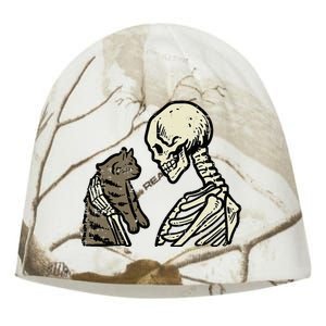 Skeleton Holding Cat Funny Halloween Skull Kati - Camo Knit Beanie