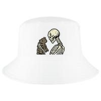 Skeleton Holding Cat Funny Halloween Skull Cool Comfort Performance Bucket Hat