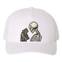 Skeleton Holding Cat Funny Halloween Skull Yupoong Adult 5-Panel Trucker Hat