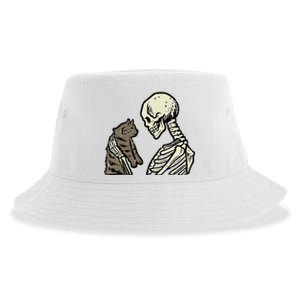 Skeleton Holding Cat Funny Halloween Skull Sustainable Bucket Hat