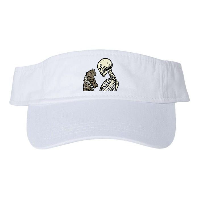 Skeleton Holding Cat Funny Halloween Skull Valucap Bio-Washed Visor