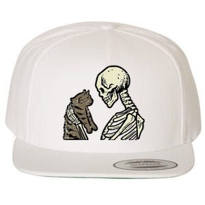 Skeleton Holding Cat Funny Halloween Skull Wool Snapback Cap