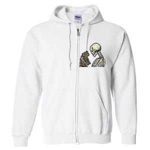 Skeleton Holding Cat Funny Halloween Skull Full Zip Hoodie