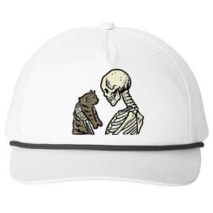 Skeleton Holding Cat Funny Halloween Skull Snapback Five-Panel Rope Hat