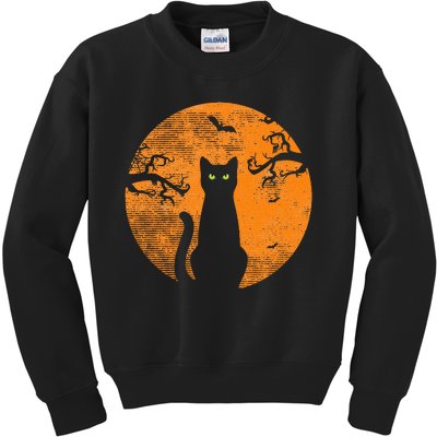 Scary Halloween Cat Costume Retro Cat Moon Kids Sweatshirt