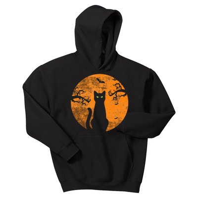 Scary Halloween Cat Costume Retro Cat Moon Kids Hoodie