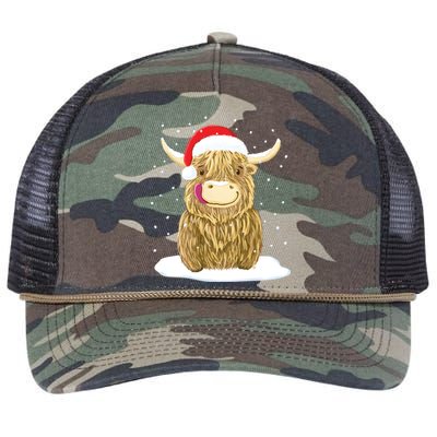 Scottish Highland Cow Christmas Snow Gift Retro Rope Trucker Hat Cap