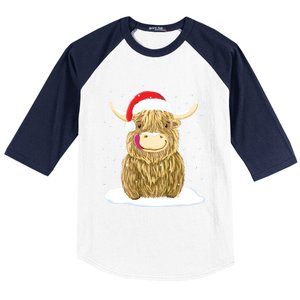 Scottish Highland Cow Christmas Snow Gift Baseball Sleeve Shirt