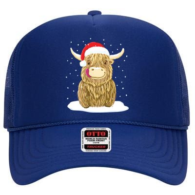 Scottish Highland Cow Christmas Snow Gift High Crown Mesh Back Trucker Hat