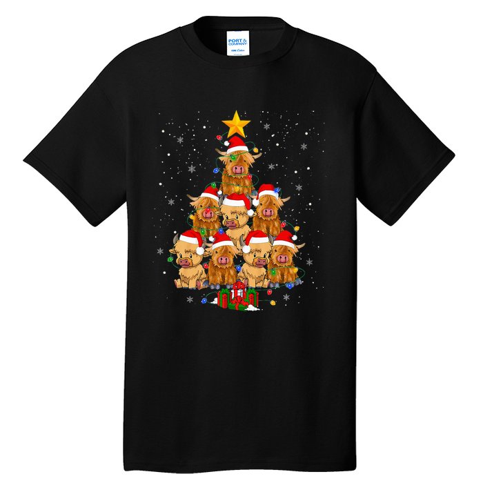 Scottish Highland Cow Christmas Tree Funny Tall T-Shirt