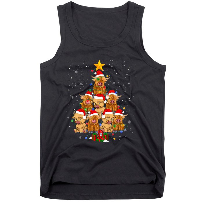 Scottish Highland Cow Christmas Tree Funny Tank Top