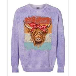 Scottish Highland Cow Cattle Hairy Cow Flowers Woman Colorblast Crewneck Sweatshirt