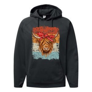 Scottish Highland Cow Cattle Hairy Cow Flowers Woman Performance Fleece Hoodie