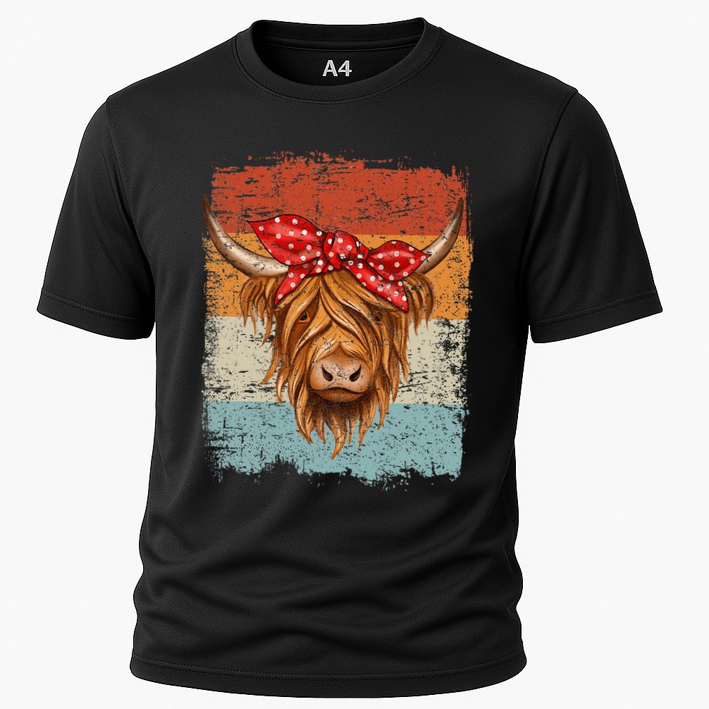 Scottish Highland Cow Cattle Hairy Cow Flowers Woman Cooling Performance Crew T-Shirt