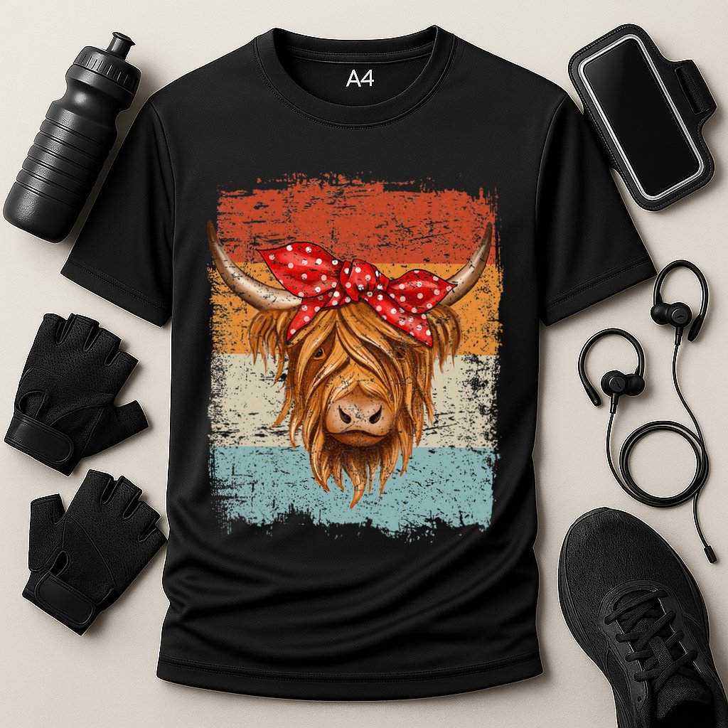 Scottish Highland Cow Cattle Hairy Cow Flowers Woman Cooling Performance Crew T-Shirt