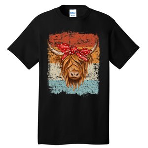 Scottish Highland Cow Cattle Hairy Cow Flowers Woman Tall T-Shirt