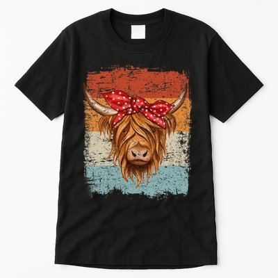 Scottish Highland Cow Cattle Hairy Cow Flowers Woman Tall T-Shirt