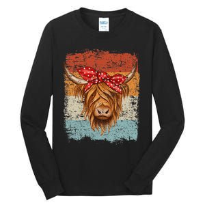 Scottish Highland Cow Cattle Hairy Cow Flowers Woman Tall Long Sleeve T-Shirt