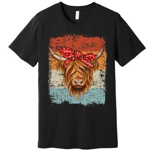 Scottish Highland Cow Cattle Hairy Cow Flowers Woman Premium T-Shirt