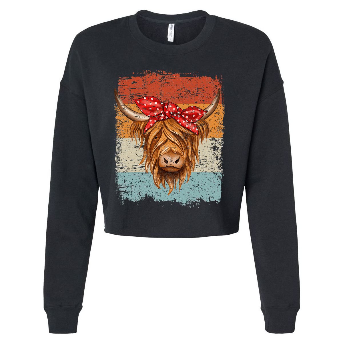 Scottish Highland Cow Cattle Hairy Cow Flowers Woman Cropped Pullover Crew