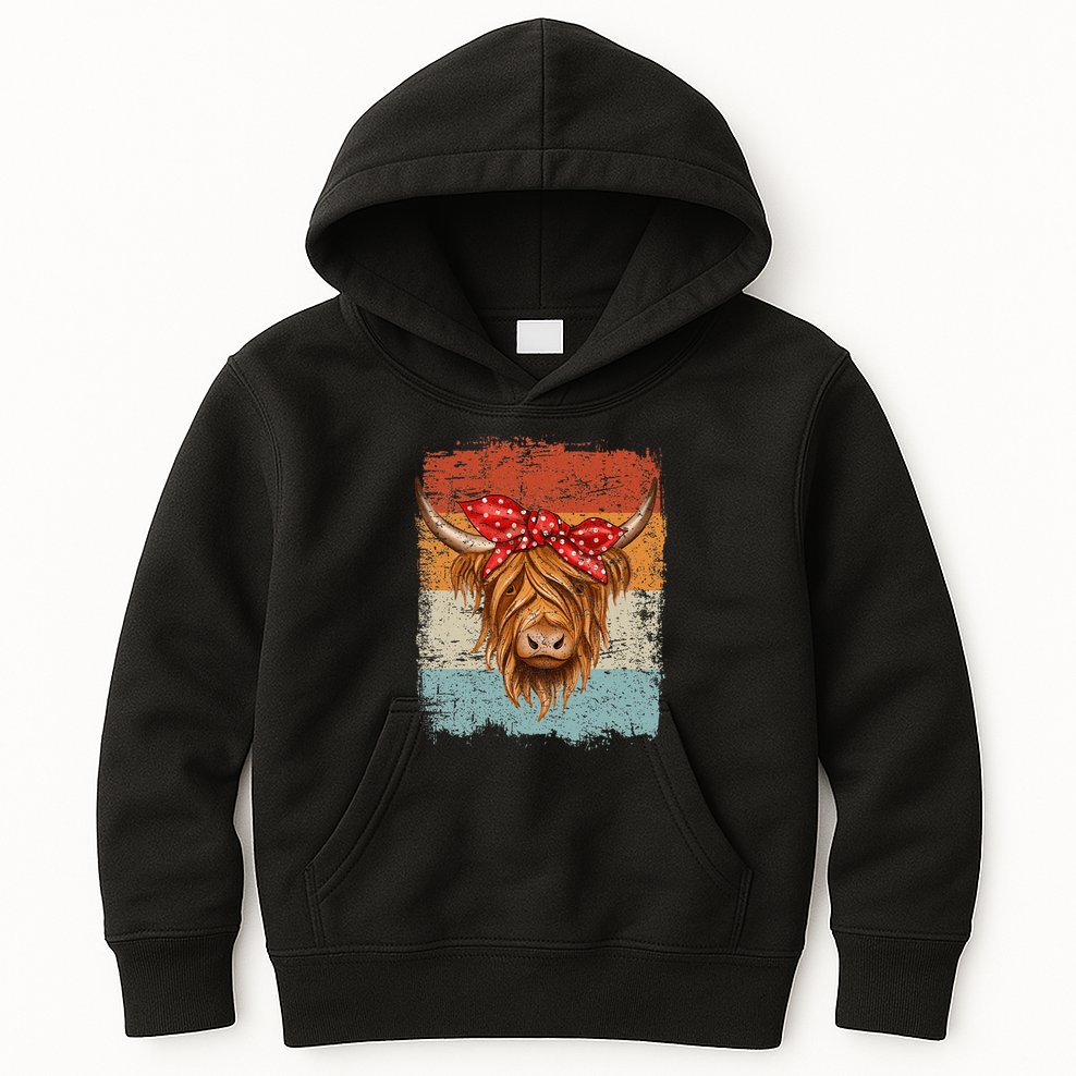 Scottish Highland Cow Cattle Hairy Cow Flowers Woman Kids Hoodie