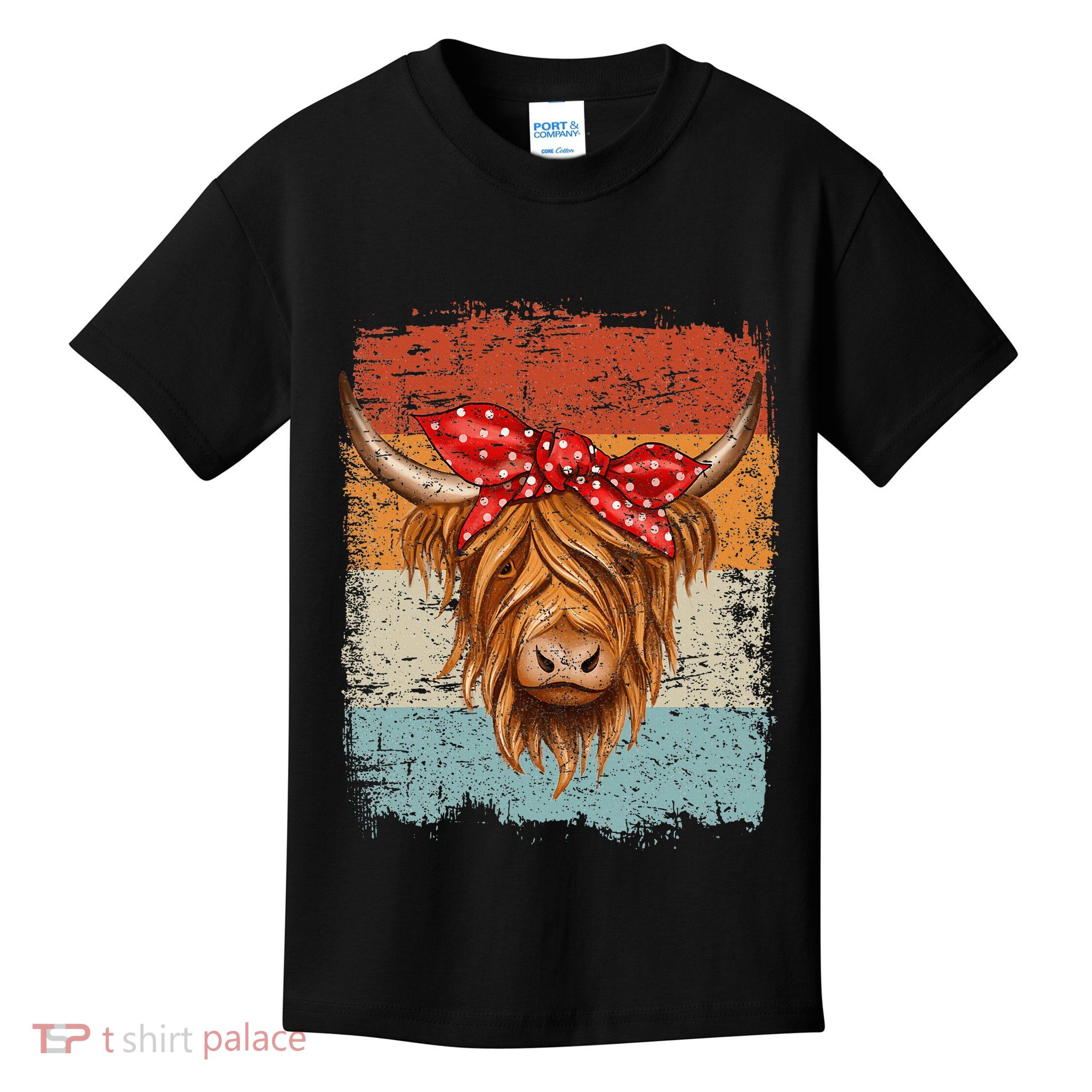 Scottish Highland Cow Cattle Hairy Cow Flowers Woman Kids T-Shirt