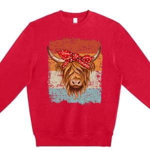 Scottish Highland Cow Cattle Hairy Cow Flowers Woman Premium Crewneck Sweatshirt