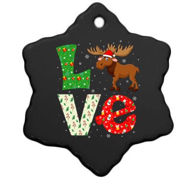 Santa Hat Christmas Themed Funny Love Moose Xmas Holiday Gift Ceramic Star Ornament