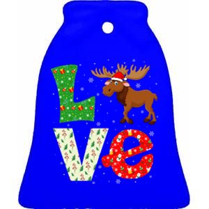 Santa Hat Christmas Themed Funny Love Moose Xmas Holiday Gift Ceramic Bell Ornament