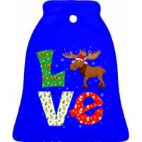 Santa Hat Christmas Themed Funny Love Moose Xmas Holiday Gift Ceramic Bell Ornament