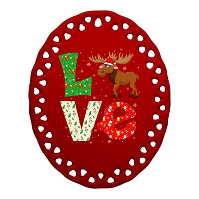 Santa Hat Christmas Themed Funny Love Moose Xmas Holiday Gift Ceramic Oval Ornament