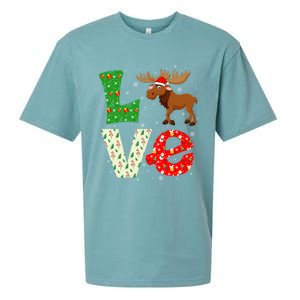 Santa Hat Christmas Themed Funny Love Moose Xmas Holiday Gift Sueded Cloud Jersey T-Shirt