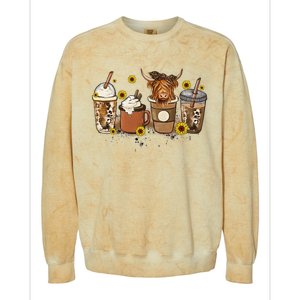 Scottish Highland Cow Sunflower Fall Vibes Coffee Lover Colorblast Crewneck Sweatshirt