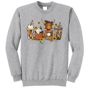 Scottish Highland Cow Sunflower Fall Vibes Coffee Lover Tall Sweatshirt