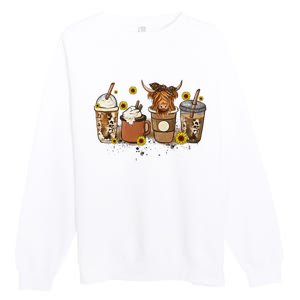 Scottish Highland Cow Sunflower Fall Vibes Coffee Lover Premium Crewneck Sweatshirt