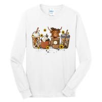 Scottish Highland Cow Sunflower Fall Vibes Coffee Lover Tall Long Sleeve T-Shirt