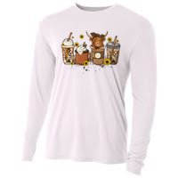 Scottish Highland Cow Sunflower Fall Vibes Coffee Lover Cooling Performance Long Sleeve Crew