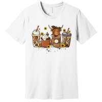 Scottish Highland Cow Sunflower Fall Vibes Coffee Lover Premium T-Shirt