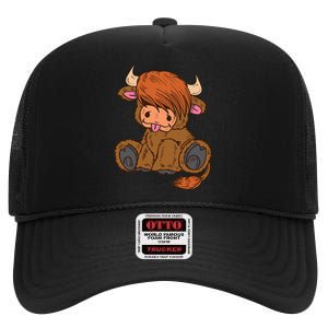 Scottish Highland Cow Lover Cute Cow Highland Cow High Crown Mesh Back Trucker Hat