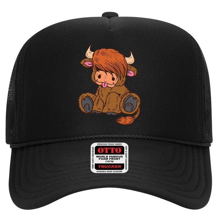 Scottish Highland Cow Lover Cute Cow Highland Cow High Crown Mesh Back Trucker Hat