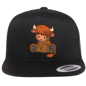 Scottish Highland Cow Lover Cute Cow Highland Cow Flat Bill Trucker Hat